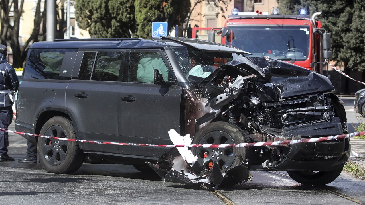The damaged car of Lazio soccer player Ciro Immobile after crashing in Rome on Sunday.