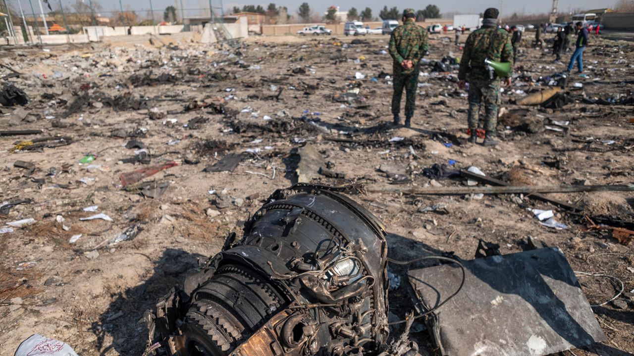A piece of wreckage from the Ukrainian flight PS752 International airlines is seen at the site of a crash about 50KM south of Tehran. 