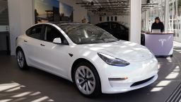 SANTA MONICA, CA - SEPTEMBER 22: A Tesla Model 3 vehicle is on display at the Tesla auto store on September 22, 2022 in Santa Monica, California. Tesla is recalling over 1 million vehicles in the U.S. because the windows can pinch a persons fingers while being rolled up. (Photo by Allison Dinner/Getty Images)