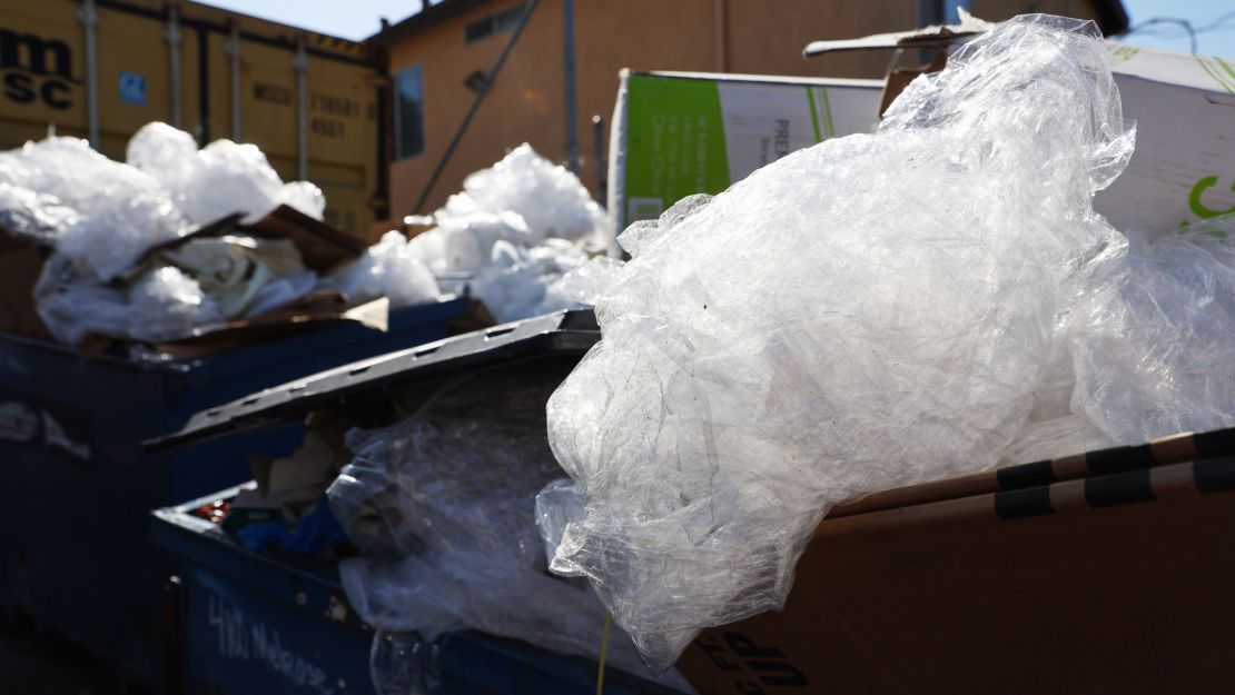 Discarded plastic and other debris overflow from a Los Angeles trash bin. Surfrider Foundation reports less than 7% of plastic gets recycled in the US. 