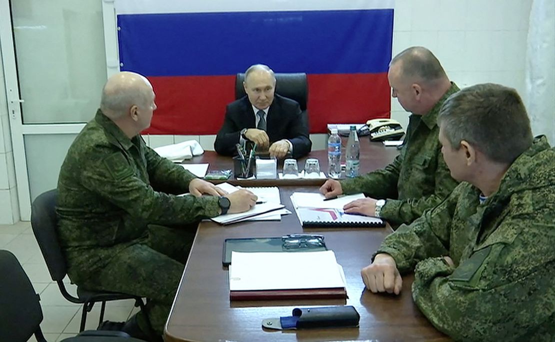 Russian President Vladimir Putin visits the headquarters of the "Dnieper" army group in the Kherson Region on Tuesday, as Moscow's forces combat low morale and dwindling ammunition stocks. 