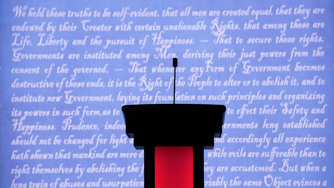 The stage is set for a presidential debate at Hofstra University on September 26, 2016 in Hempstead, New York.