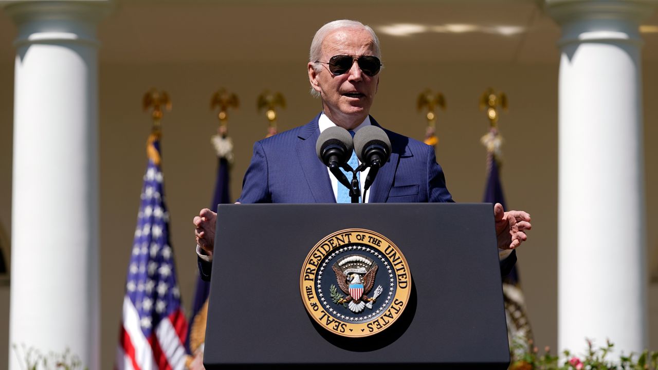 President Joe Biden speaks in the Rose Garden of the White House in Washington, DC, on April 18 about efforts to increase access to child care and improve the work life of caregivers.