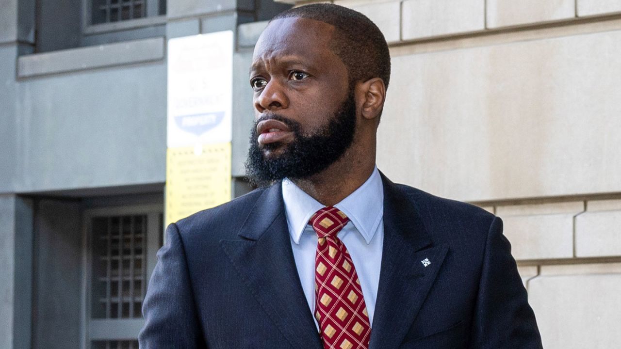 Pras Michel, a member of the 1990's hip-hop group the Fugees, arrives at U.S. District Court on April 3, 2023 in Washington, DC. 