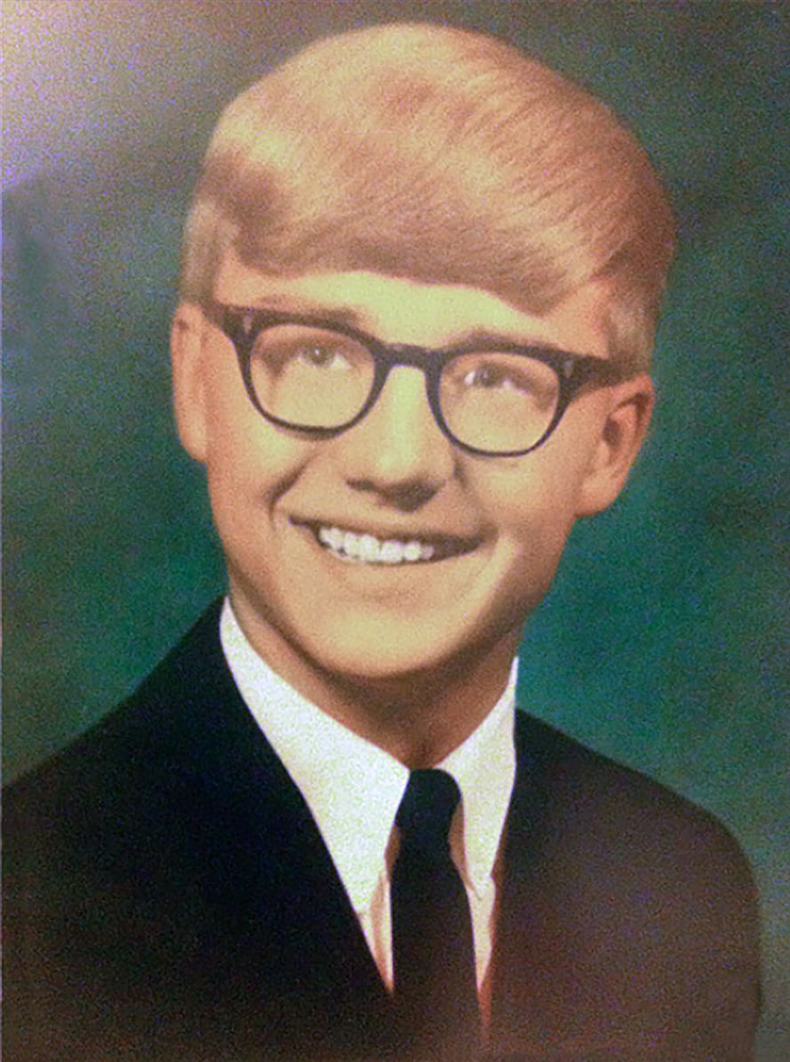 A 1966 photo shows Hutchinson when he was in the 10th grade at Springdale High School in Springdale, Arkansas. Hutchinson was born and raised in Arkansas. He received an accounting degree from Bob Jones University in South Carolina and then graduated from the University of Arkansas School of Law.
