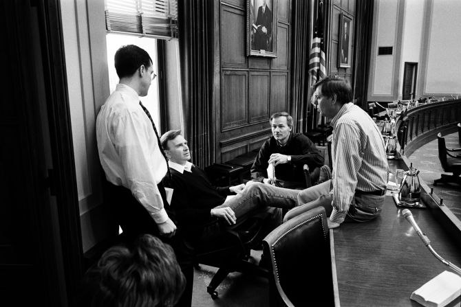 Hutchinson served as one of the GOP managers for the 1999 impeachment trial of fellow Arkansan Bill Clinton, making the case that the Democratic president had committed perjury and obstruction of justice. Hutchinson is second from right, between US Reps. Lindsey Graham, right, and James Rogan.