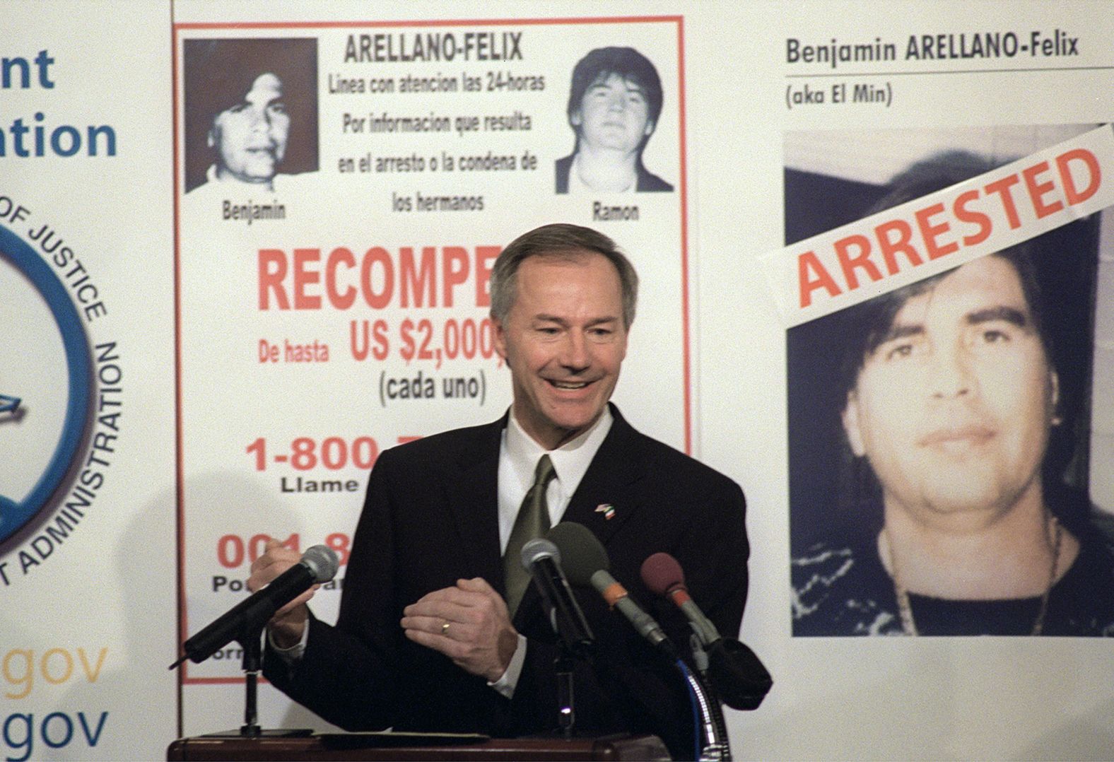 Hutchinson explains the arrest of Mexican drug trafficker Benjamin Arellano Felix in March 2002.