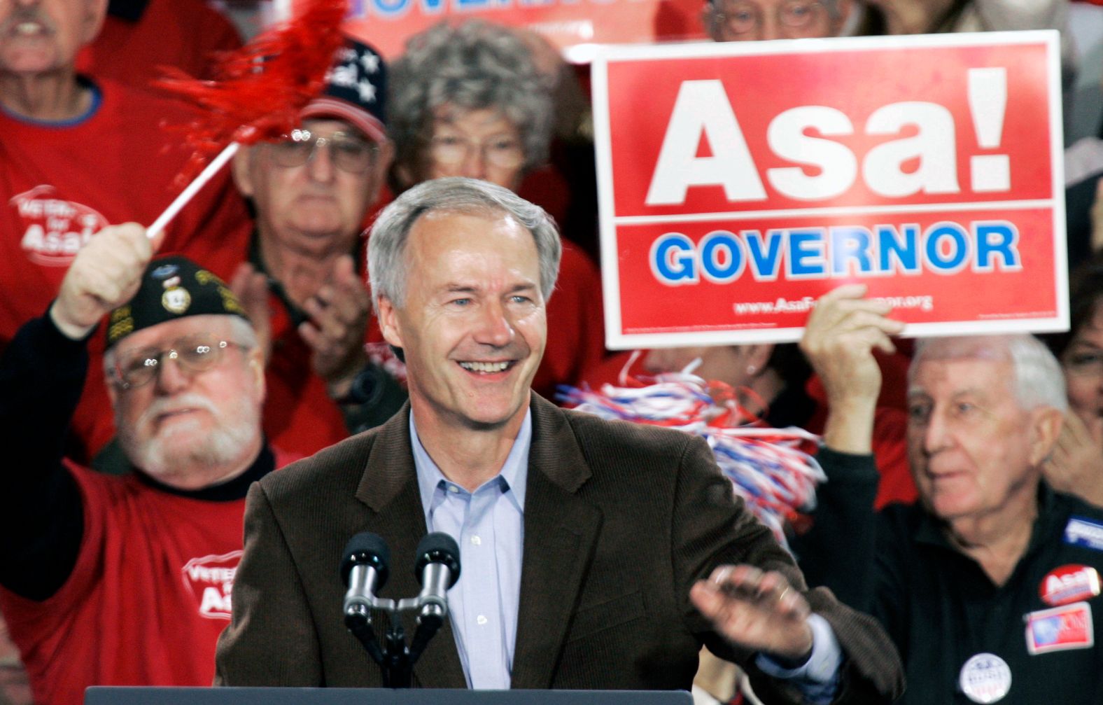Hutchinson is greeted at a rally in Highfill, Arkansas, in November 2006. He lost the election that year to Democrat Mike Beebe.