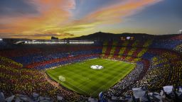 BARCELONA, SPAIN - MAY 01: A general view of the tifo display before the UEFA Champions League Semi Final first leg match between Barcelona and Liverpool at the Nou Camp on May 01, 2019 in Barcelona, Spain.