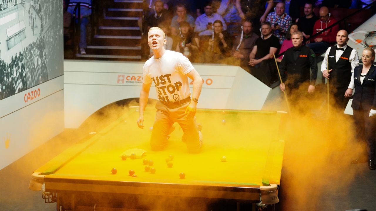 A Just Stop Oil protester recently disrupted the World Snooker Championship on Monday. 