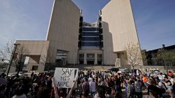 People gather at a rally to support Ralph Yarl, Tuesday, April 18, 2023, across from the United States Courthouse in Kansas City, Mo.