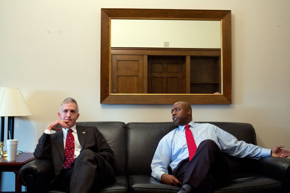 Scott and fellow Rep. Trey Gowdy sit in Scott's office on Capitol Hill in December 2012. A few days later, South Carolina Gov. Nikki Haley announced that she would be appointing Scott to replace retiring US Sen. Jim DeMint.