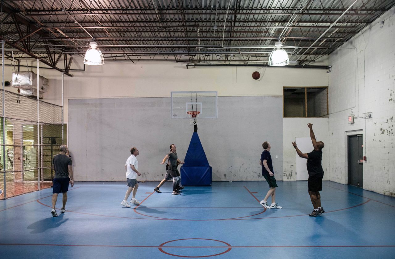 Scott plays basketball at a gym in Goose Creek, South Carolina, in January 2018.