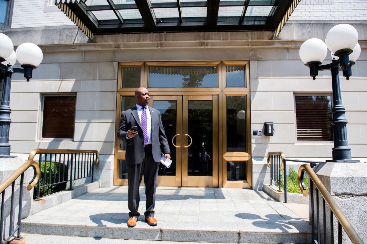 Scott waits for his ride after a Senate Republican Policy luncheon in July 2019.
