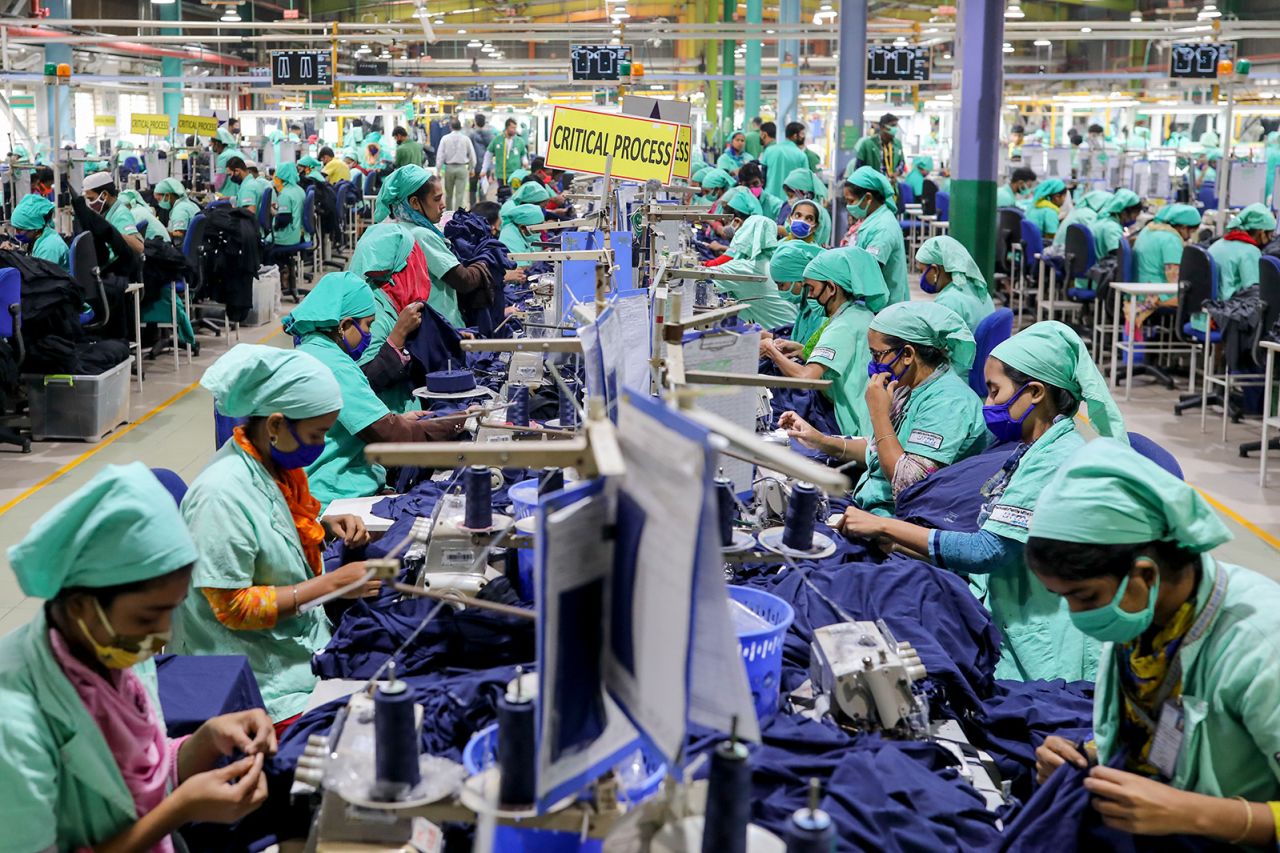 Garment workers in a sewing section of a Textile Mills Limited factory in Gazipur, Bangladesh on March 18, 2021.
