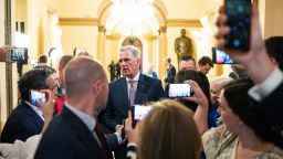 Speaker of the House Kevin McCarthy, R-Calif., speaks to reporters as he leaves the House floor inthe Capitol after announcing his debt limit increase plan on Wednesday, April 19, 2023.
