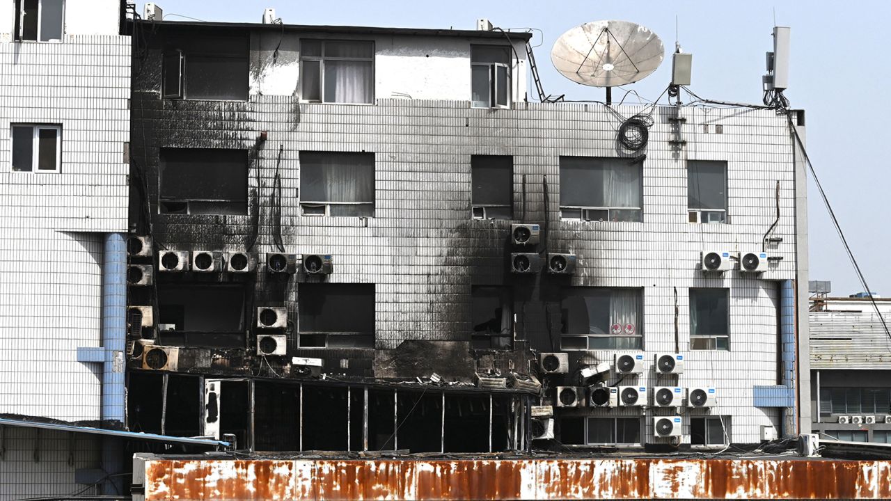Fire damage is seen at the Changfeng Hospital in Beijing on April 19, after a fire broke out a day earlier.
