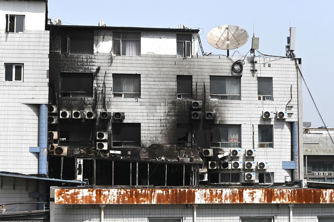 Fire damage is seen at the Changfeng Hospital in Beijing on April 19, after a fire broke out a day earlier. 