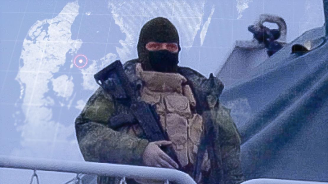 A masked man emerged on the deck of the Admiral Vladimirsky, the ship at the center of an investigation that found a Russian fleet of suspected spy ships in Nordic waters.