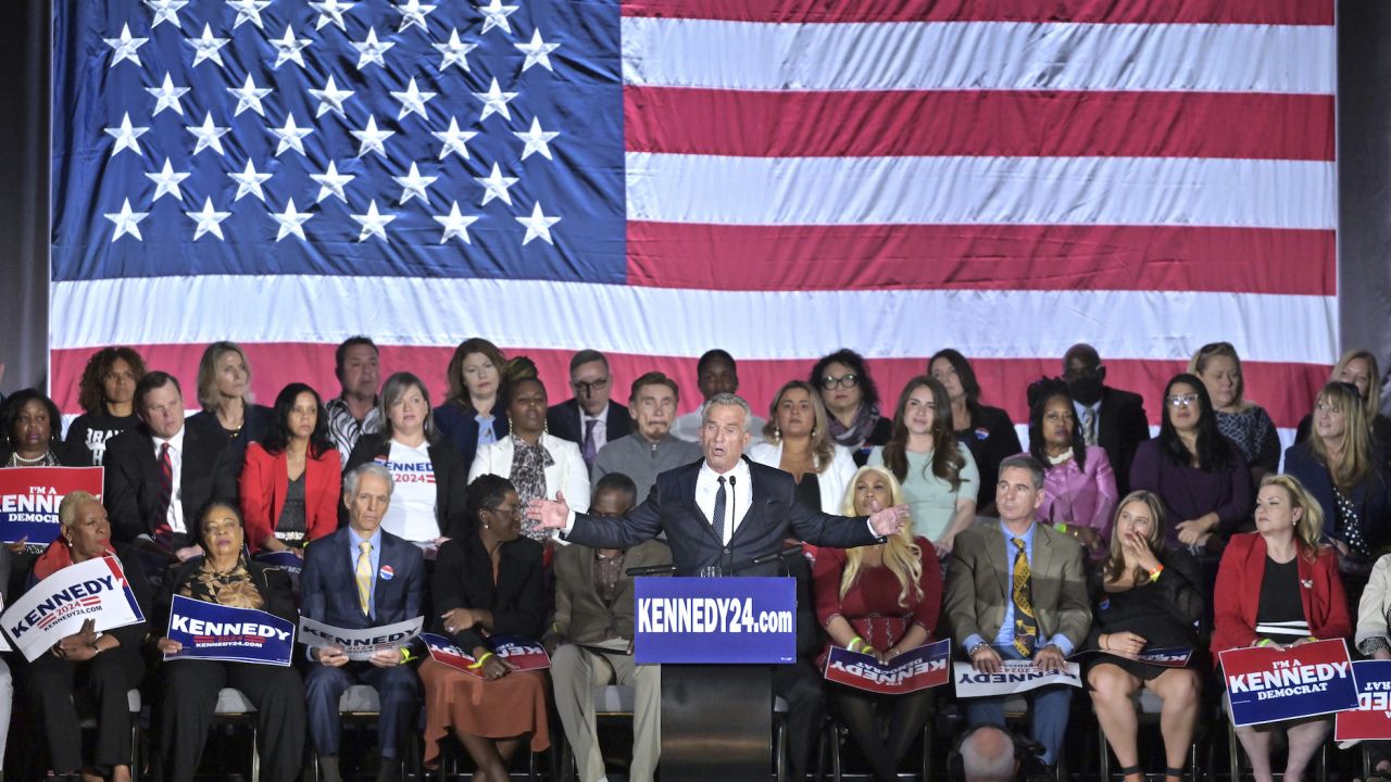 Robert F. Kennedy Jr. announces his presidential run on Wednesday, April 19, 2023, at the Boston Park Plaza Hotel.