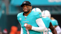 MIAMI GARDENS, FLORIDA - DECEMBER 25: Tua Tagovailoa #1 of the Miami Dolphins takes the field prior to a game against the Green Bay Packers at Hard Rock Stadium on December 25, 2022 in Miami Gardens, Florida. (Photo by Megan Briggs/Getty Images)