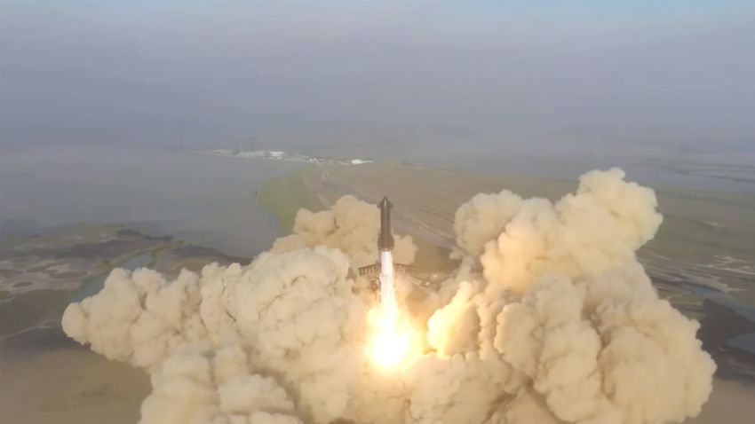 The SpaceX Starship test flight takes off in Boca Chica, Texas, on Thursday, April 20.