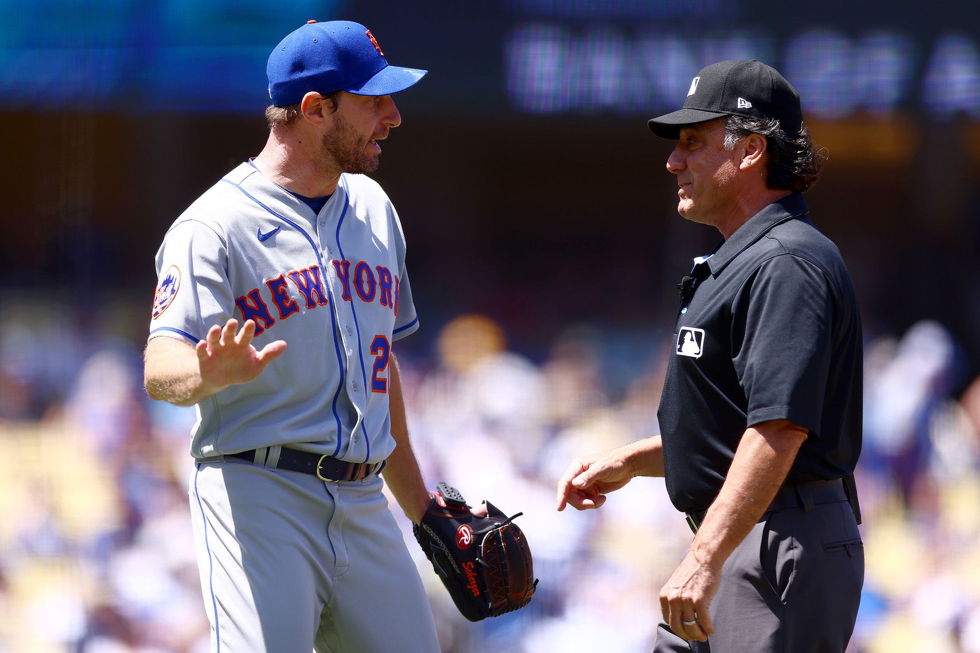 Max Scherzer: New York Mets pitcher ejected from Los Angeles Dodgers game  after umpire inspections for sticky hands