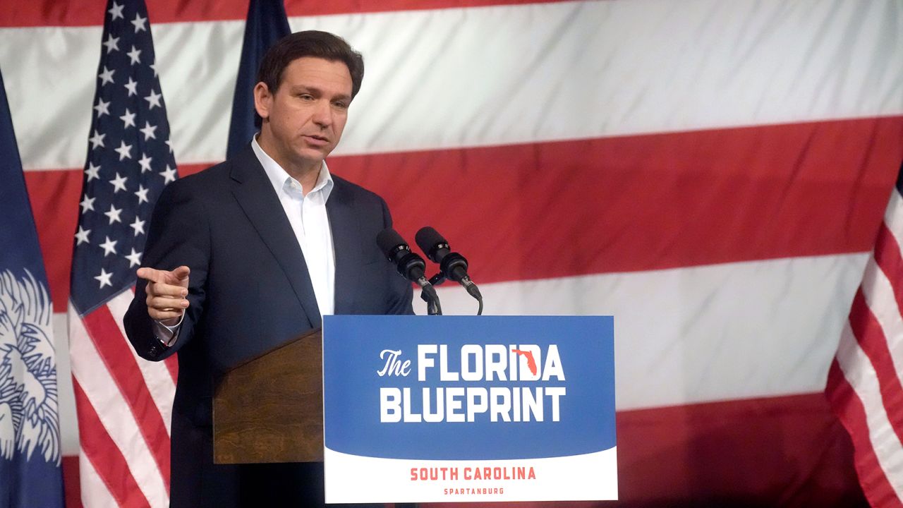 Gov. Ron DeSantis, R-Fla., speaks to a crowd at First Baptist North on Wednesday, April 19, 2023, in Spartanburg, S.C. 