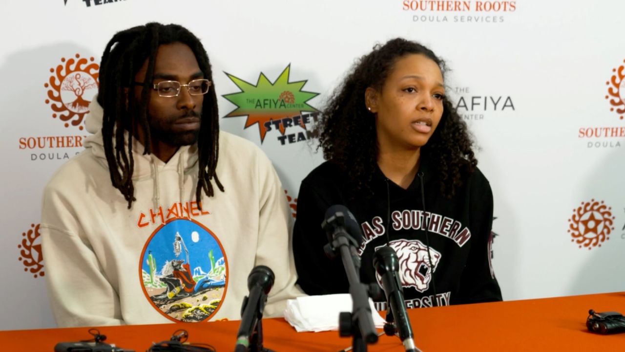 Rodney and Temecia Jackson, speaking at a press conference.