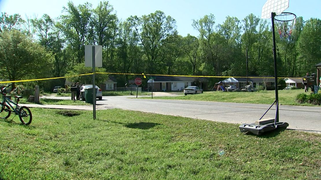 Police tape stretched across the neighborhood where the shooting took place in Gaston County, North Carolina.