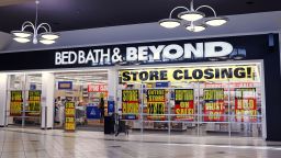Store closing sale announcement at a Bed Bath & Beyond indoor mall in northern Idaho on February 08, 2023. 