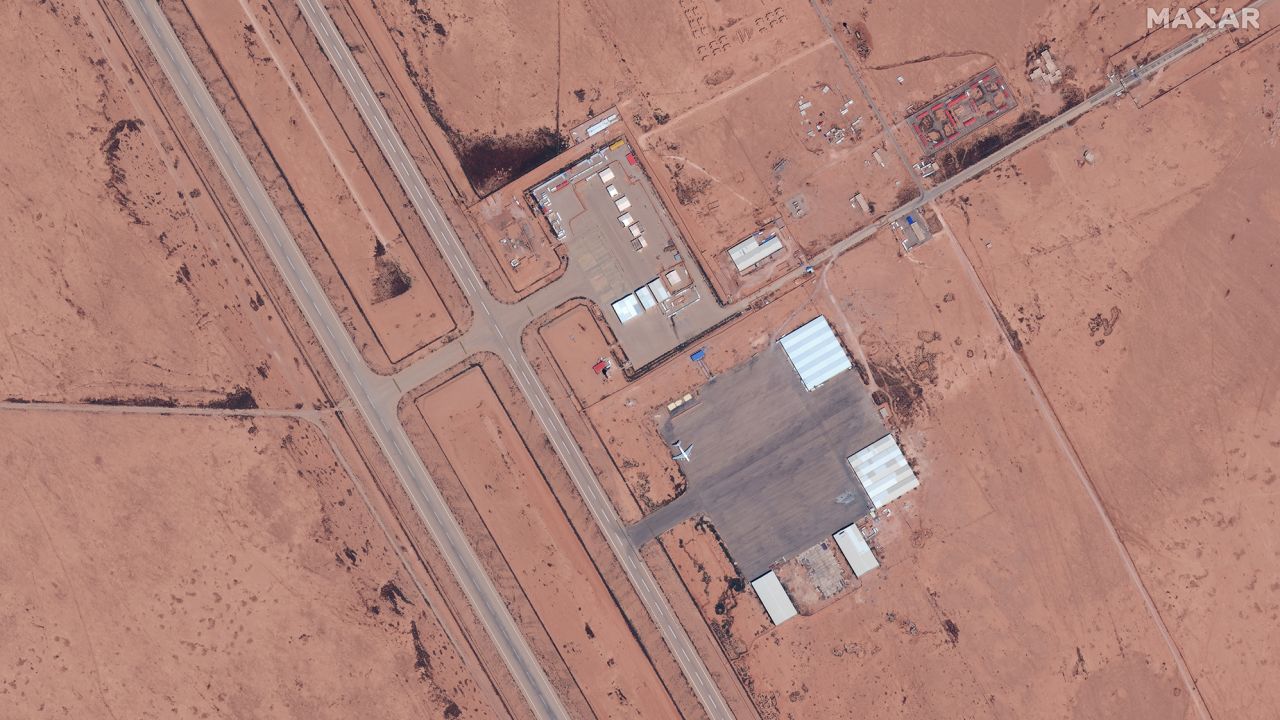 A satellite image of the Ilyushin-76 Candid over Libya's Al-Khadim airbase used by Wagner on April 18, 2023