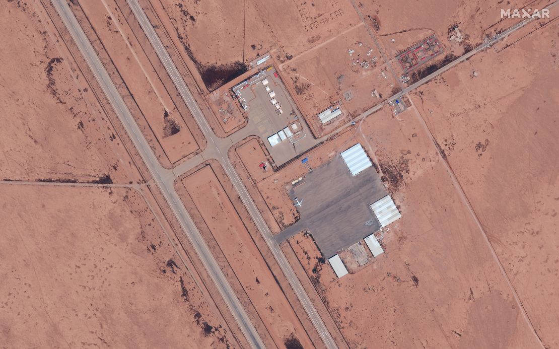 A satellite image of the Ilyushin-76 Candid at Libya's al-Khadim airbase, used by Wagner on April 18, 2023