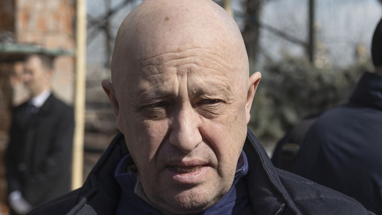 Yevgeny Prigozhin during a funeral ceremony at the Troyekurovskoye cemetery in Moscow, Russia, Saturday, April 8, 2023. 