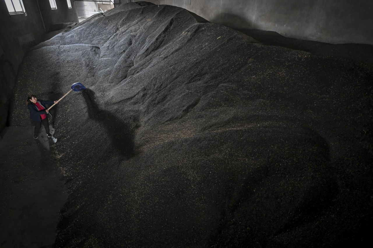 A warehouse is full of grain near the Bulgarian town of Saedinenie on Thursday, April 20. Bulgaria has joined Poland and Hungary in <a href="https://www.cnn.com/2023/04/16/europe/poland-bans-grain-ukraine-intl/index.html" target="_blank">banning imports of grain and other food products from Ukraine</a> following a surge in cheap goods. The European Union, fearing widespread famine, lifted duties on grain from Ukraine to ease distribution to Africa and the Middle East.