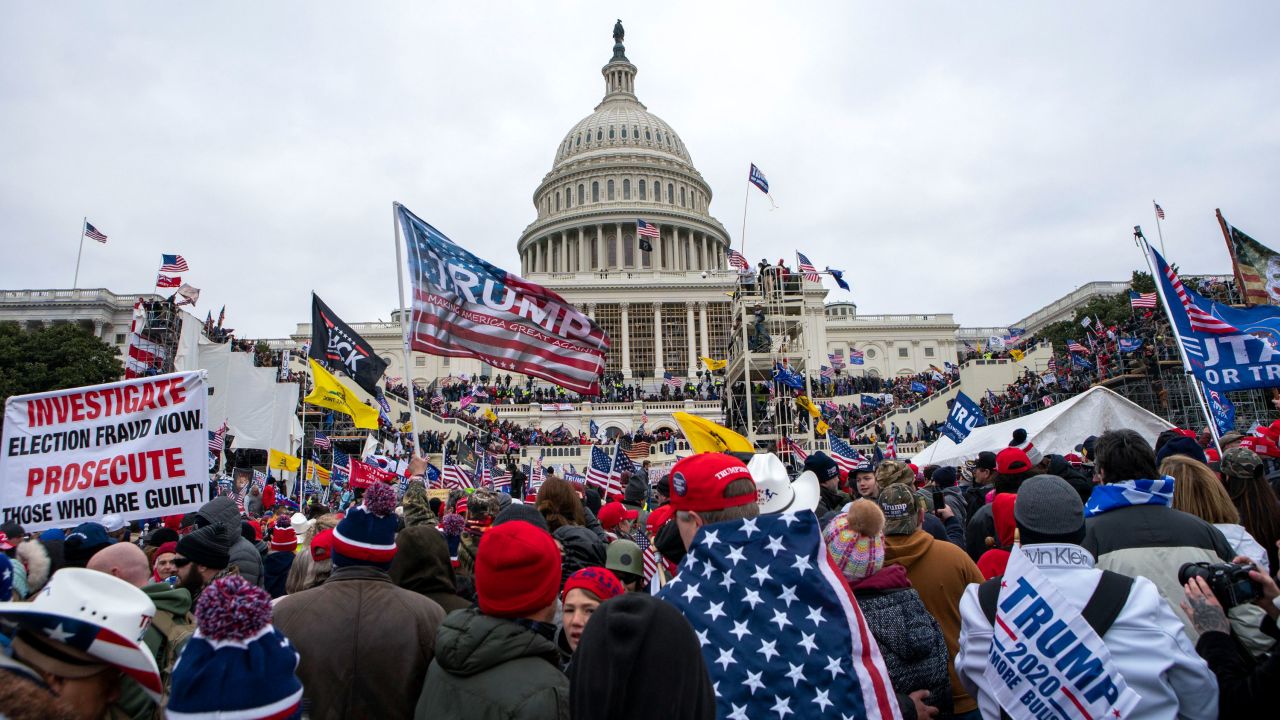 Supporters of President Donald Trump rally at the US Capitol on January 6, 2021, in Washington. 