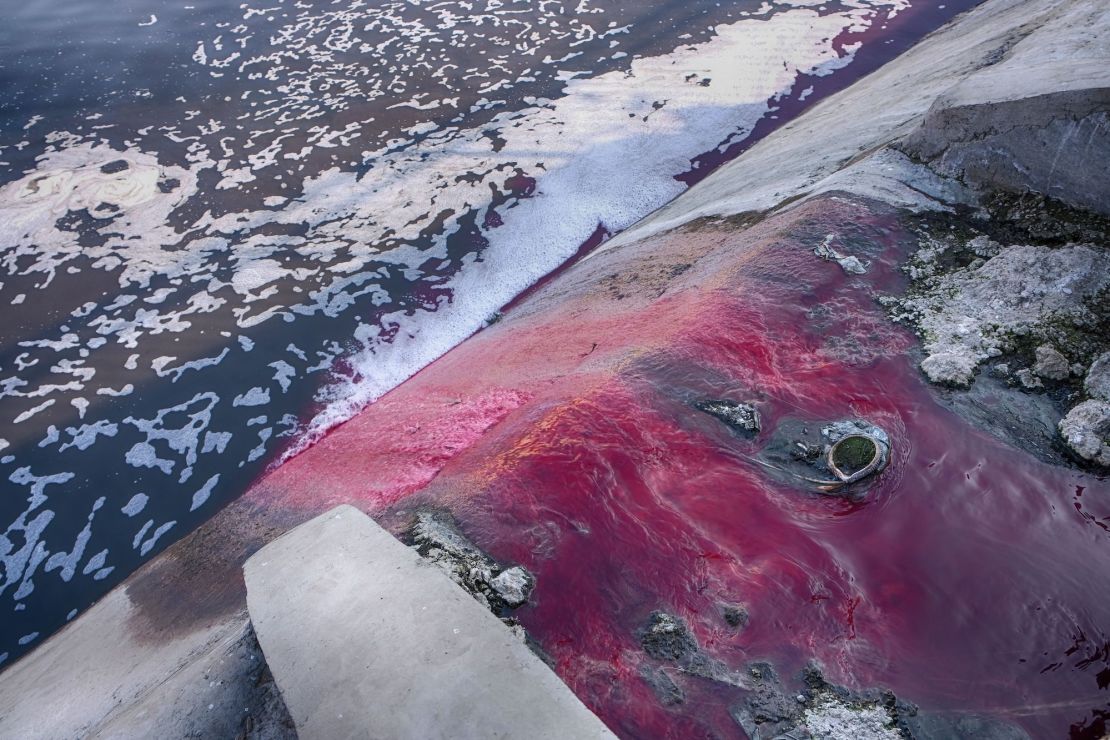 Textile wastewater contains toxic chemicals from dyes that pollute the enviornment -- like wastewater released from factories into Dravyavati River, in India (pictured).
