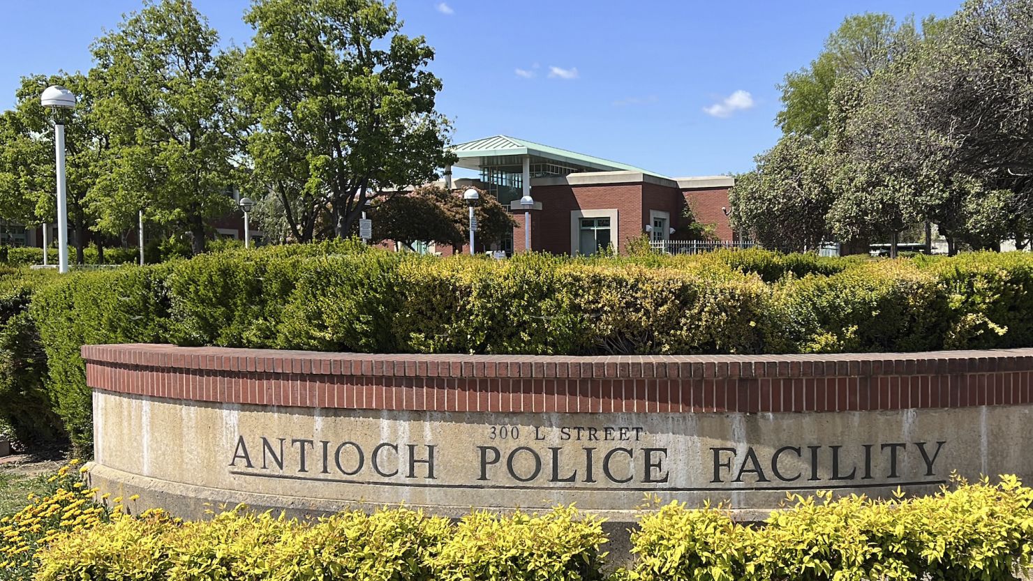 An exterior view of Antioch police headquarters is seen in Antioch, California on April 19, 2023. A federal lawsuit filed alleges members of the Antioch Police Department "engaged in a repeated pattern and practice of civil rights violations and other misconduct" against residents. 