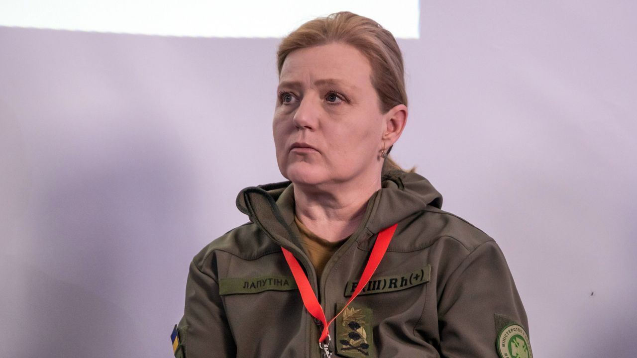 Yulia Laputina, Minister of Veterans Affairs of Ukraine at the International Rehabilitation Forum in Lviv, Ukraine, on April 12.
