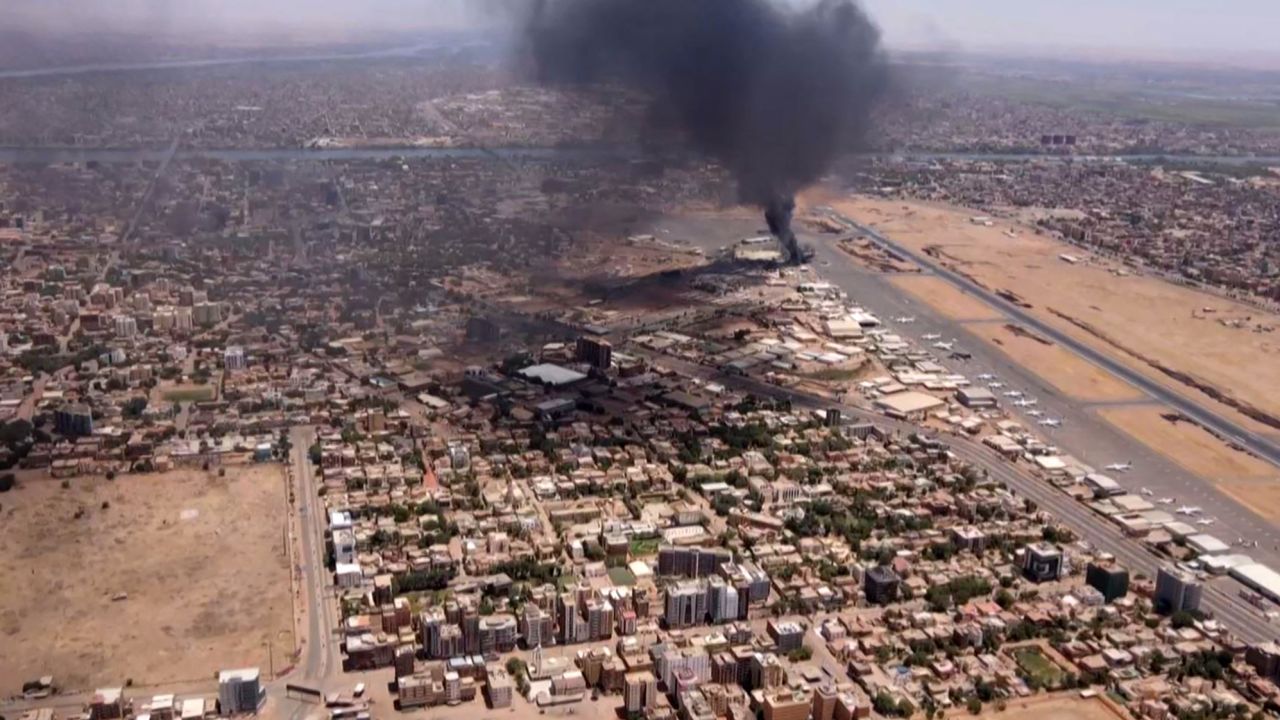 This grab taken from AFPTV video footage on April 20, shows black smoke rising above the Khartoum International Airport amid ongoing battles.