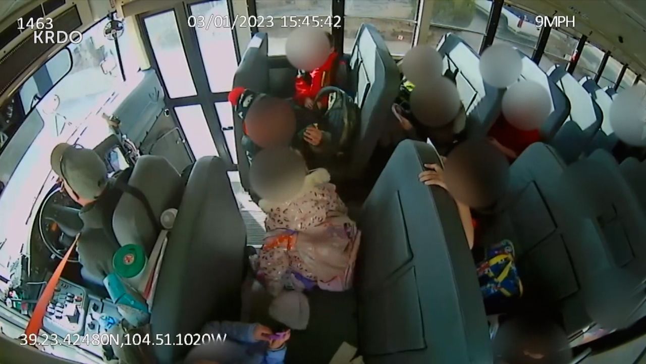 Security camera captures moment bus driver brakes hard to teach kids a  lesson