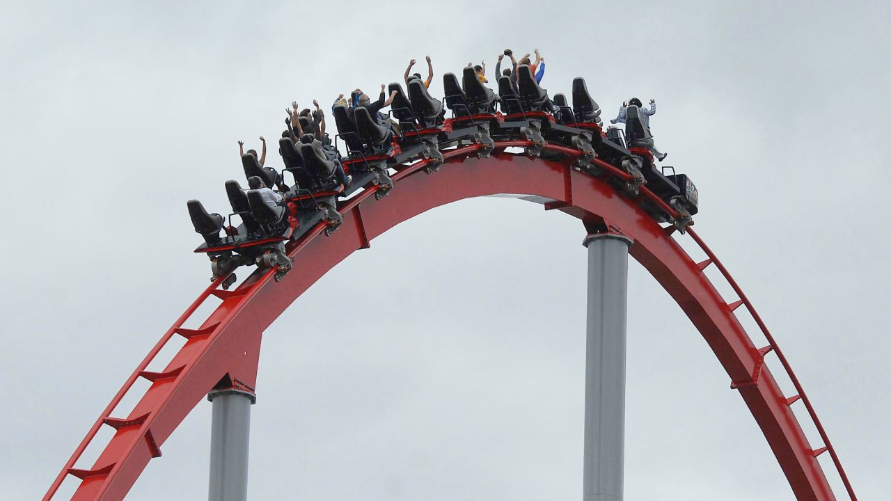 A roller coaster at Carowinds amusement park, where a boy became stuck in a claw machine on April 16.