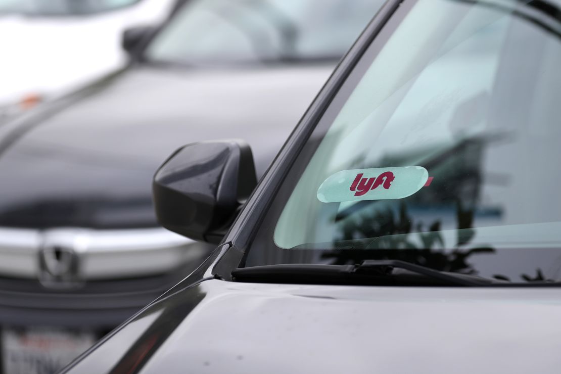 The Lyft logo is displayed on a car on March 7, 2019 in San Francisco, California. 
