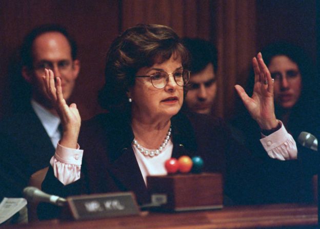 Feinstein attends a Senate Judiciary Committee hearing in 1998 on how to protect the nation's critical infrastructure from sabotage and information warfare.