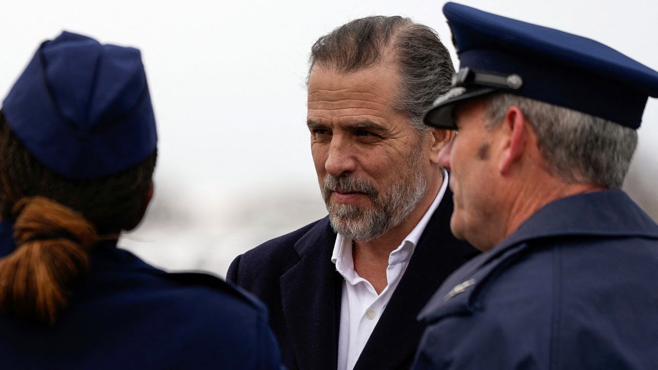 Hunter Biden arrives at at Hancock Field Air National Guard Base after disembarking from Air Force One in Syracuse, New York, in February.