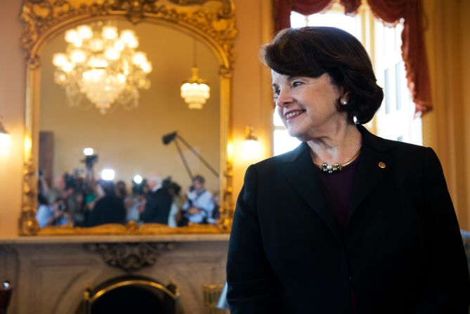 Feinstein waits for the arrival of Pakistan's Foreign Minister Hina Rabbani Khar before a lunch with other members of the Senate Intelligence Committee in the Capitol in 2012.