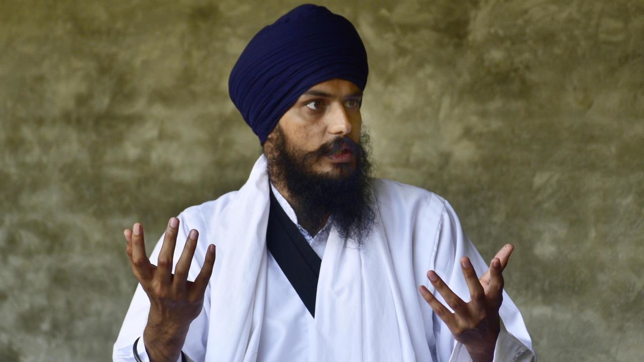 AMRITSAR, INDIA - MARCH 2: Waris Punjab De Chief Amritpal Singh responding to questions during an interview at village Jallupur Khera on March 2, 2023 in Amritsar, India. (Photo by Sameer Sehgal/Hindustan Times via Getty Images)