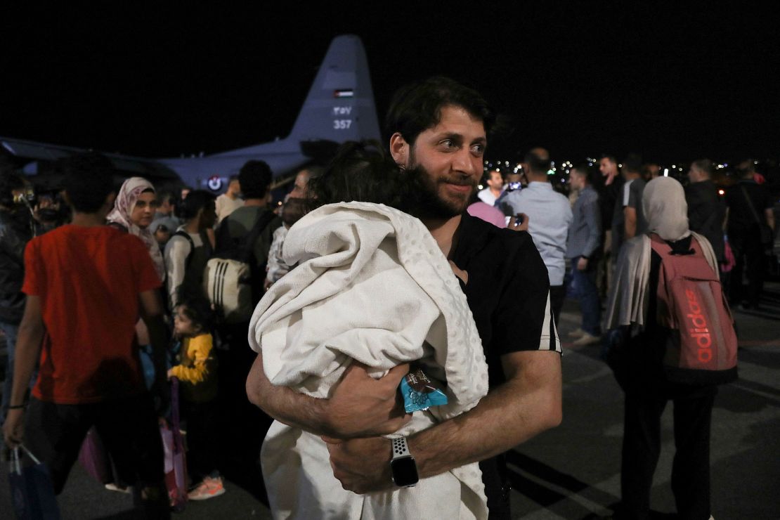 Jordanian citizens and other nationals who were evacuated from Sudan arrive at Marka Military Airport in Amman, Jordan on April 24, 2023.