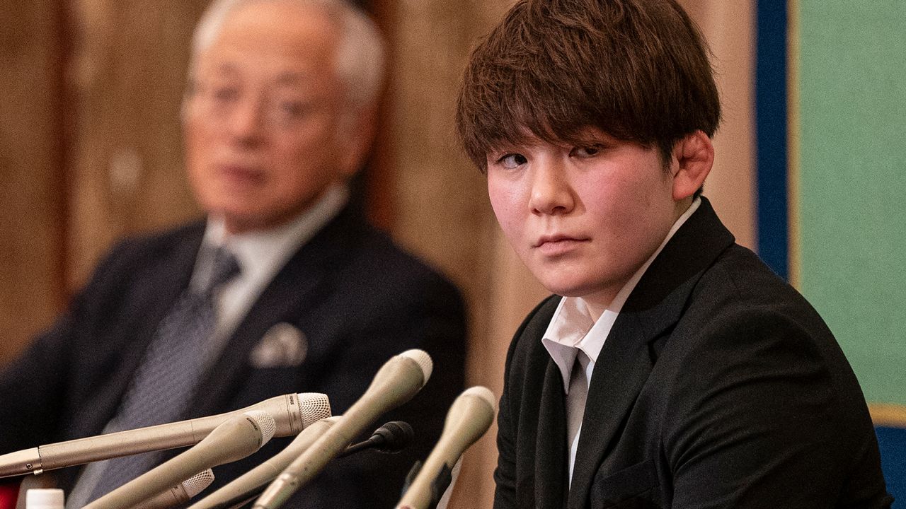Japanese former soldier Rina Gonoi takes part in a press conference at the National Press Club in Tokyo on January 30, 2023.