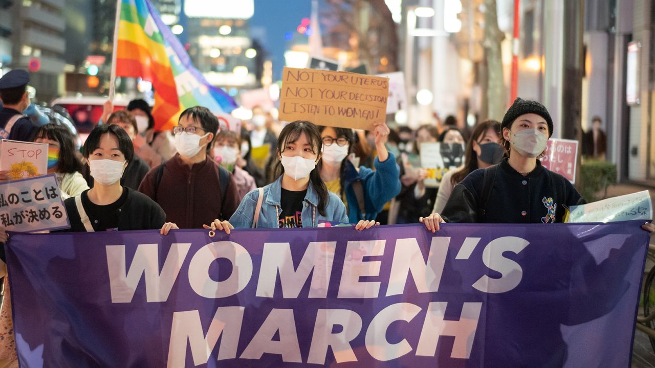 Demonstrators during a Women's Day march in Tokyo, Japan, on March 8, 2023.